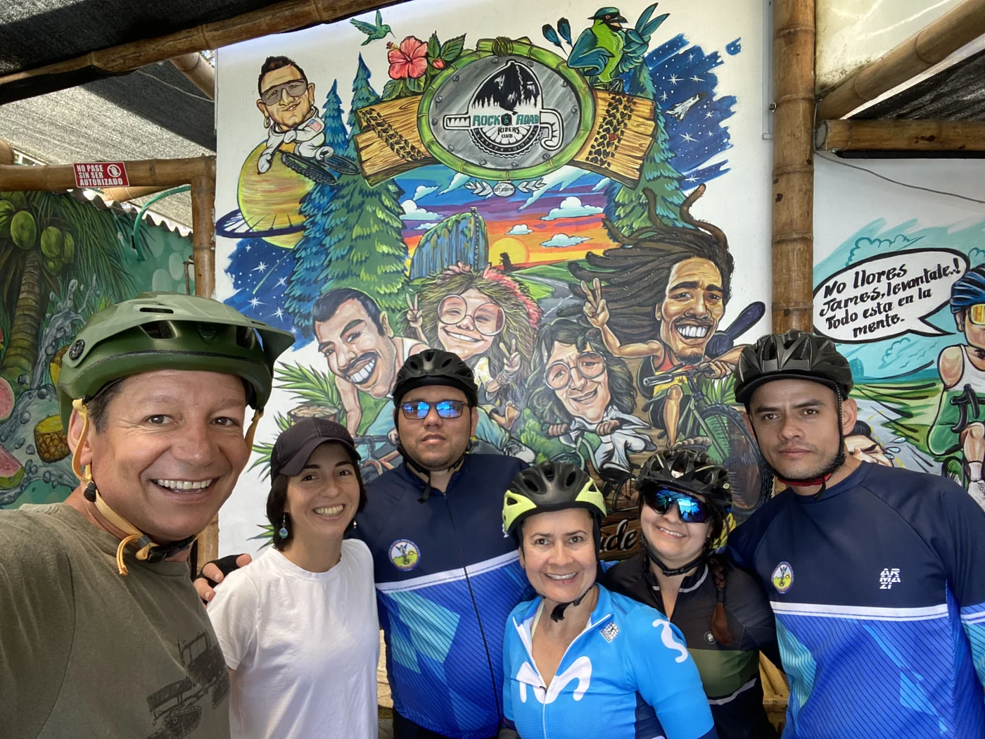 Mountain Bike Colombia crew at Casa de Ciclistas mural